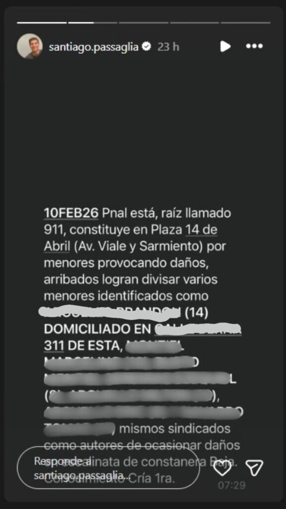 
Así expuso Passaglia a los nenes de entre 8 y 14 años que vandalizaron un espacio público de San Nicolás.