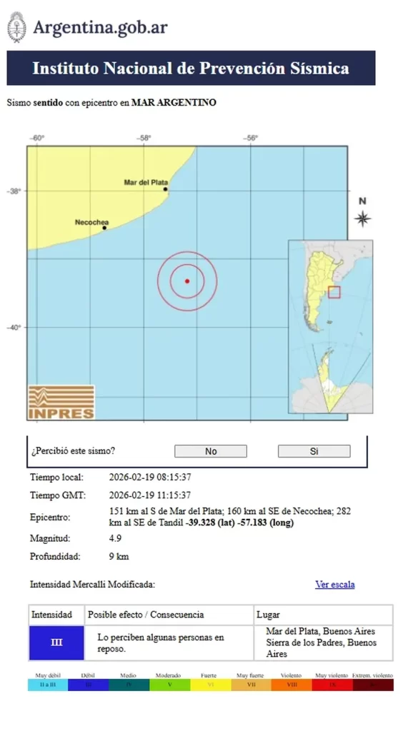 Así fue la medición del INPRES sobre el sismo que sintieron los vecinos y turistas en Mar del Plata. 