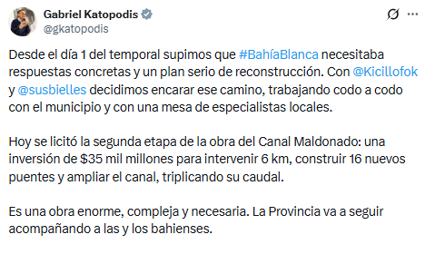 El ministro de Infraestructura y Servicios Públicos, Gabriel Katopodis, encabezó la firma del contrato de adjudicación del Canal Maldonado en Bahía Blanca.
