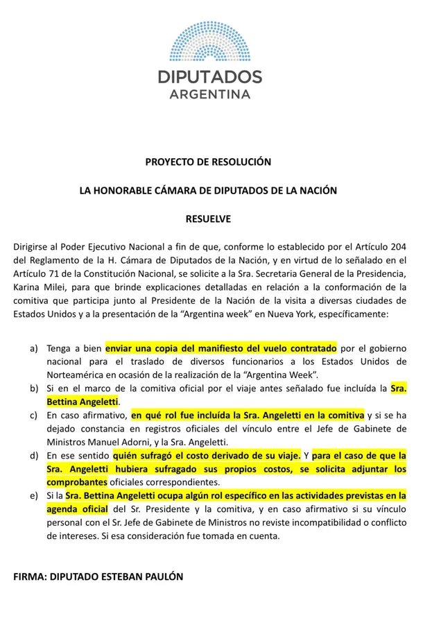 El diputado nacional Esteban Paulón presentó un pedido de acceso a la información pública para conocer detalles del traslado de Angeletti en el avión presidencial ARG-01.