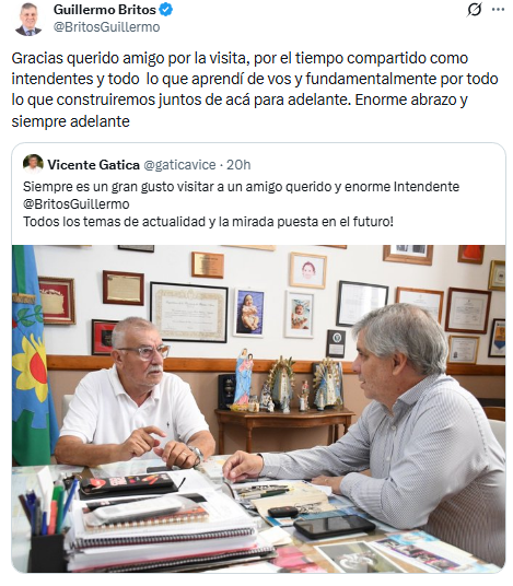 Los mensajes de Guillermo Britos y Vicente Gatica en redes sociales, tras su encuentro en Chivilcoy.