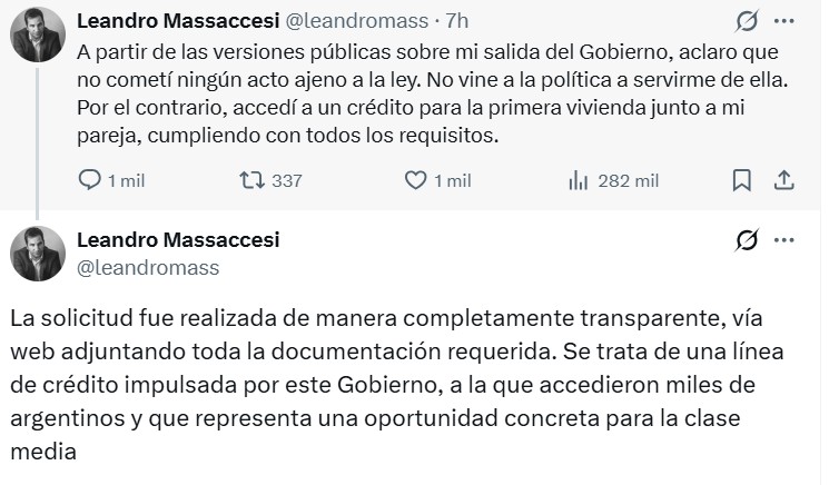 Créditos hipotecarios: el descargo de Massaccesi tras ser despedido de la Jefatura de Gabinete del Ministerio de Capital Humano.