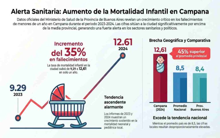 La mortalidad infantil en Campana creció 35% desde el 2023, y superó el promedio bonaerense, según datos oficiales del Ministerio de Salud provincial.