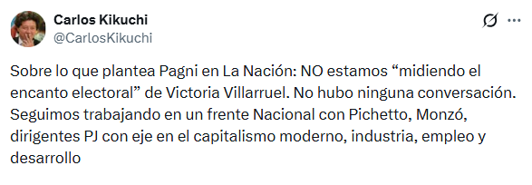 El mensaje del titular de los senadores libertarios dialoguistas, Carlos Kikuchi, sobre la supuesta alianza con Victoria Villarruel.