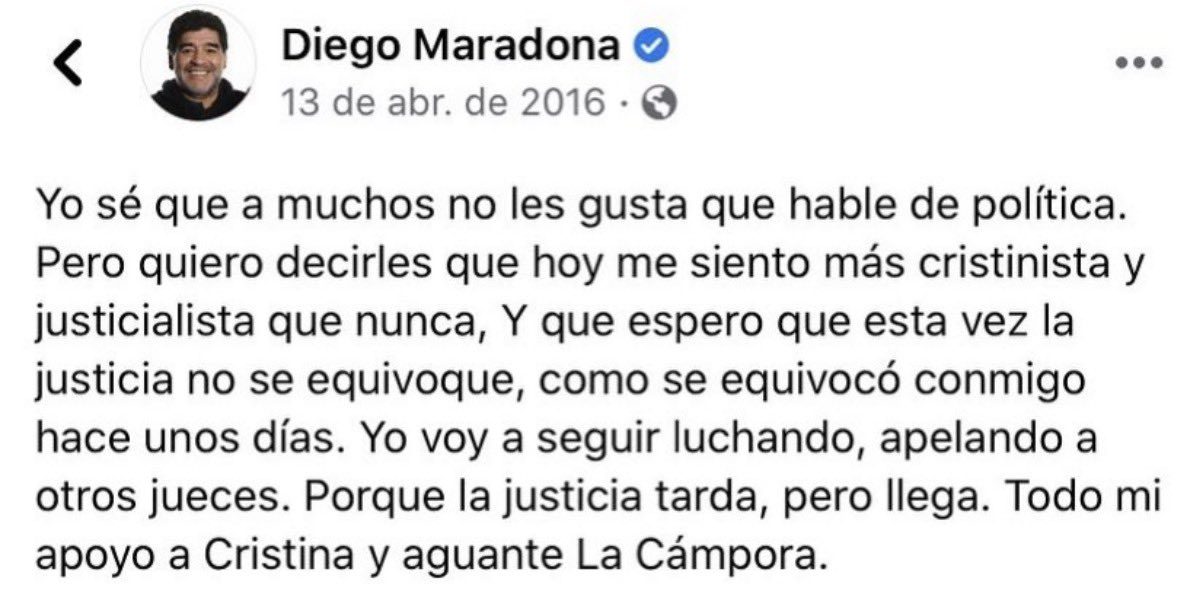 Emmanuel González Santalla acompañó su posteo en redes con la histórica publicación de Diego Maradona.