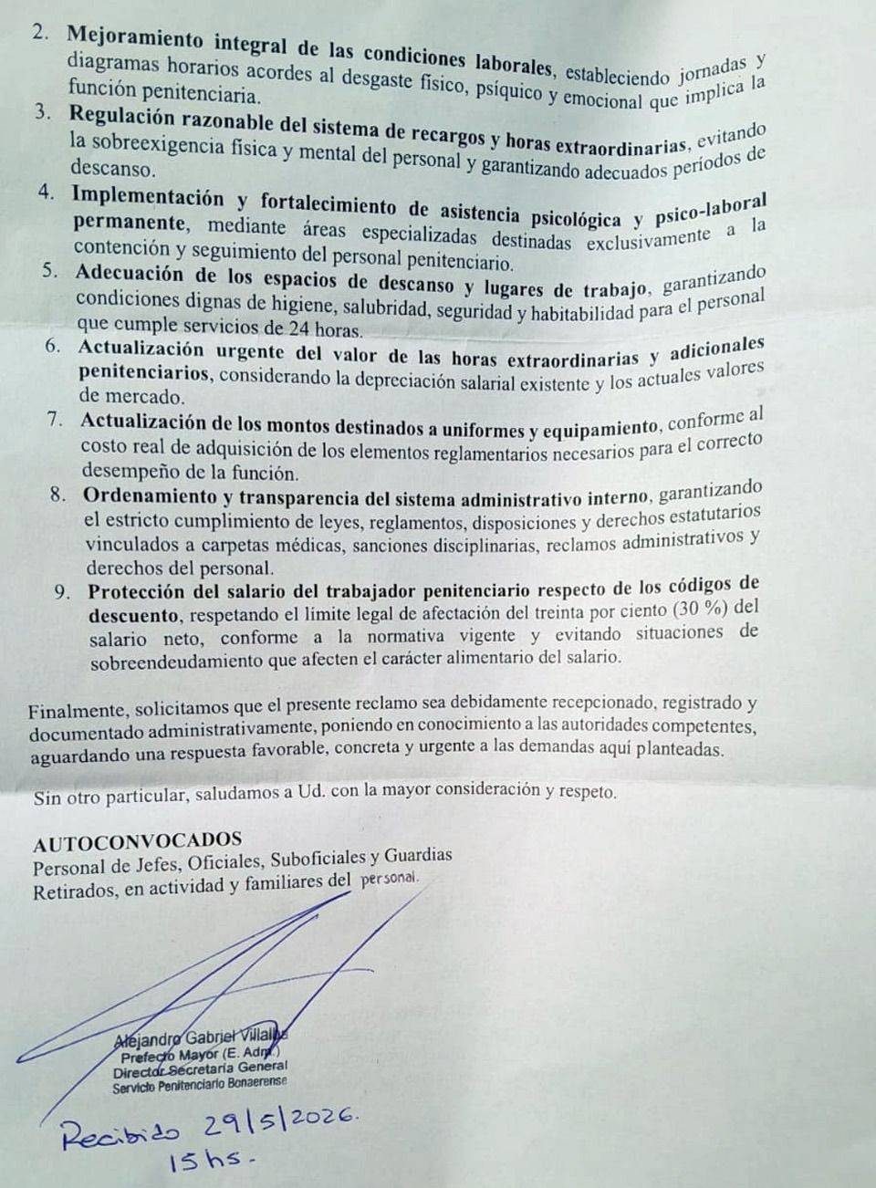 El petitorio impulsado por trabajadores penitenciarios bonaerenses reclama una actualización de adicionales, mejores condiciones de trabajo y mayor transparencia administrativa.
