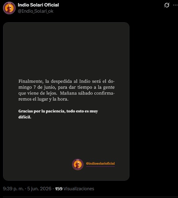 Con lugar todavía a confirmar, el velatorio público del Indio Solari finalmente será el domingo.