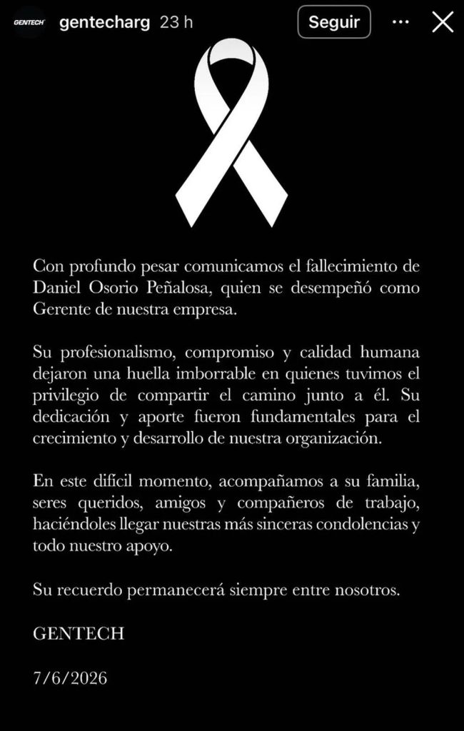 La empresa que liderada Osorio Peñaloza compartió un sentido comunicado para despedirlo. 