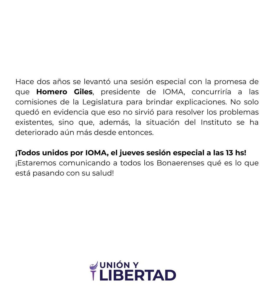 Desde el bloque de Unión y Libertad pidieron que Fuerza Patria no postergue el debate por el IOMA y que este jueves se lleve a cabo la sesión especial en Diputados.