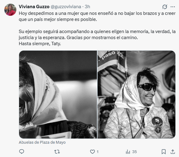 Legisladores bonaerenses despidieron a la integrante de Madres de Plaza de Mayo Línea Fundadora, Taty Almeida.
