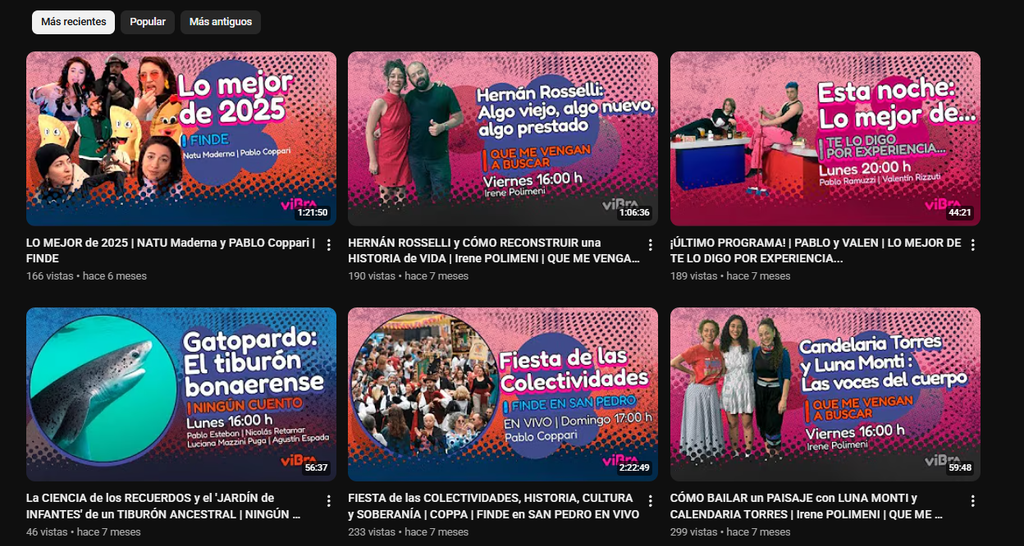 Los últimos contenidos publicados por ViBra Bonaeernse no superan las 300 vistas en el mejor de los casos. 