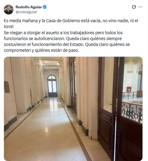 Rodolfo Aguiar cargó contra el Gobierno nacional y los funcionarios de Milei que no fueron a trabajar por el partido de la Selección Argentina. 