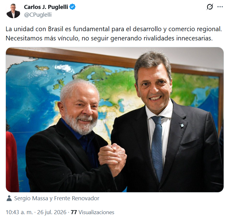 Legisladores del Frente Renovador salieron en tándem contra las declaraciones de Javier Milei en Brasil, y ponderaron la figura de Sergio Massa.