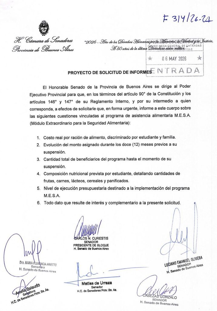El pedido de informes elevado por senadores de LLA tras la suspensión del programa MESA.