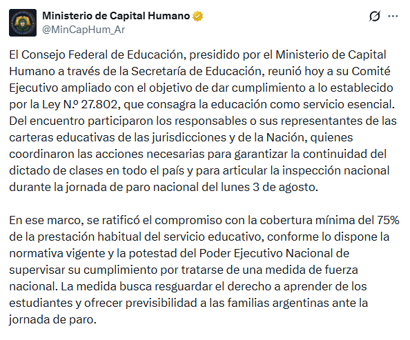 El Consejo Federal de Educación coordinó acciones con las autoridades educativas para garantizar las clases durante el paro docente.