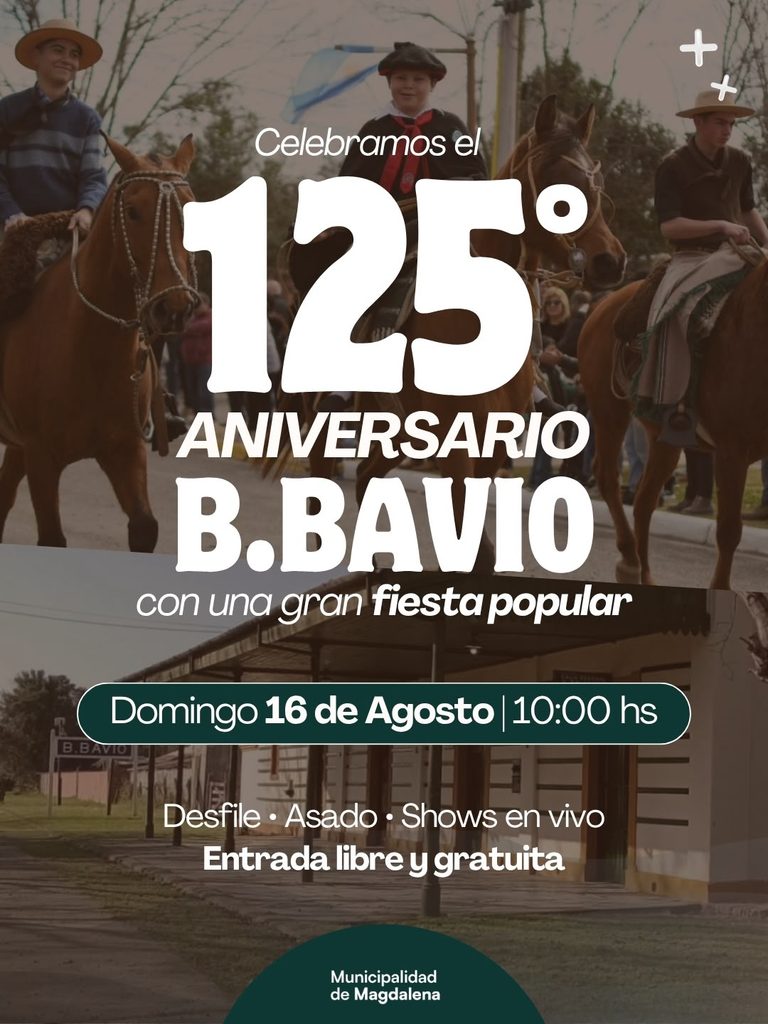 El flyer publicado por la Municipalidad de Magdalena por el 125° aniversario de Bartolomé Bavio.