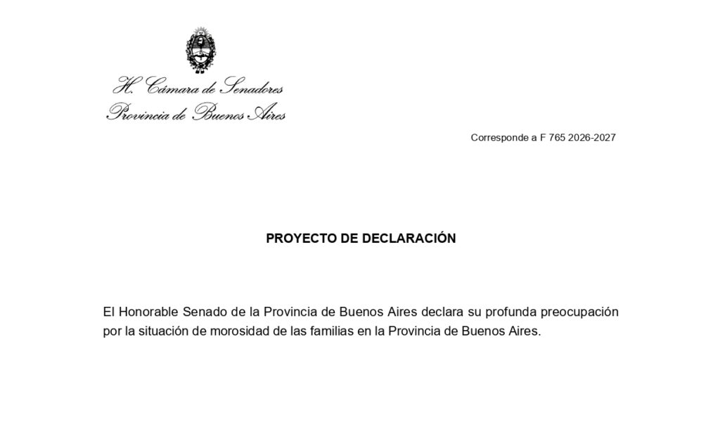Fernando Coronel busca que el Senado se pronuncie frente al crecimiento de la morosidad de las familias bonaerenses. 