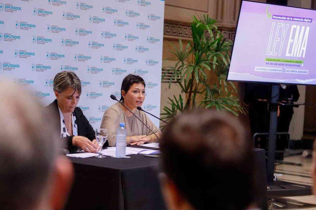 La legisladora Mayra Mendoza, junto con la mamá de Ema Bondaruk, Laura Sánchez, en la presentación de la Ley Ema en Diputados.