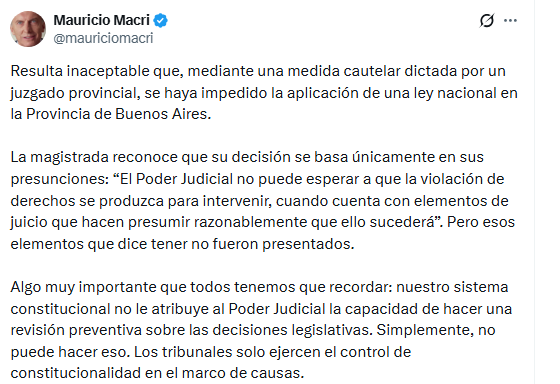 Régimen Penal Juvenil: el expresidente Mauricio Macri calificó como "inaceptable" la resolución de la jueza Pascual.