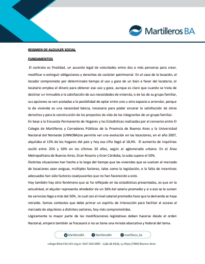 Los fundamentos del proyecto de alquiler social de los martilleros bonaerenses.